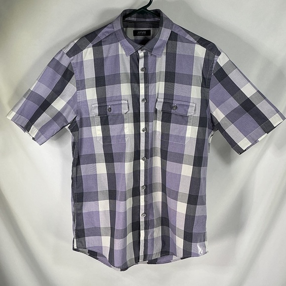 Alfani Other - Alfani Purple, White & Gray Plaid Short Sleeve Button-Down Shirt Size Small